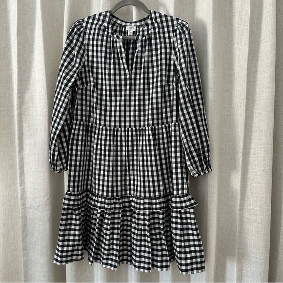 J.Crew Factory Buffalo Gingham Cotton Poplin Tiered Dress - Size Small - Picture 1 of 6